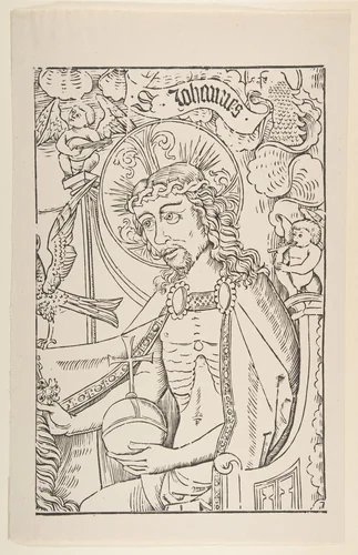 Seated Christ Holding the Orb, a section of the "Crowning of the Virgin" by anonymous, print, 1500-1599