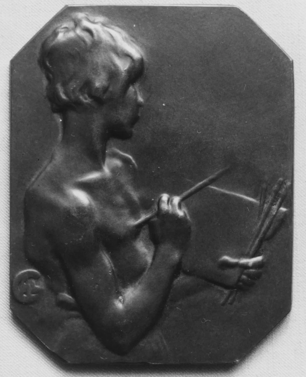 Made for the Administration de la Monnaie et Paris: entitled La Peinture by Alexandre-Louis-Marie Charpentier, metalwork, 1885-1899