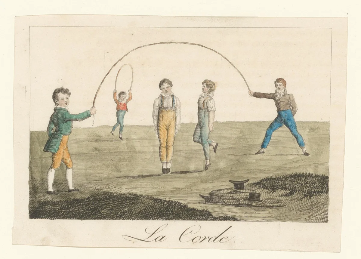 Kinderen springen touwtje by anonymous, print, 1800-1899