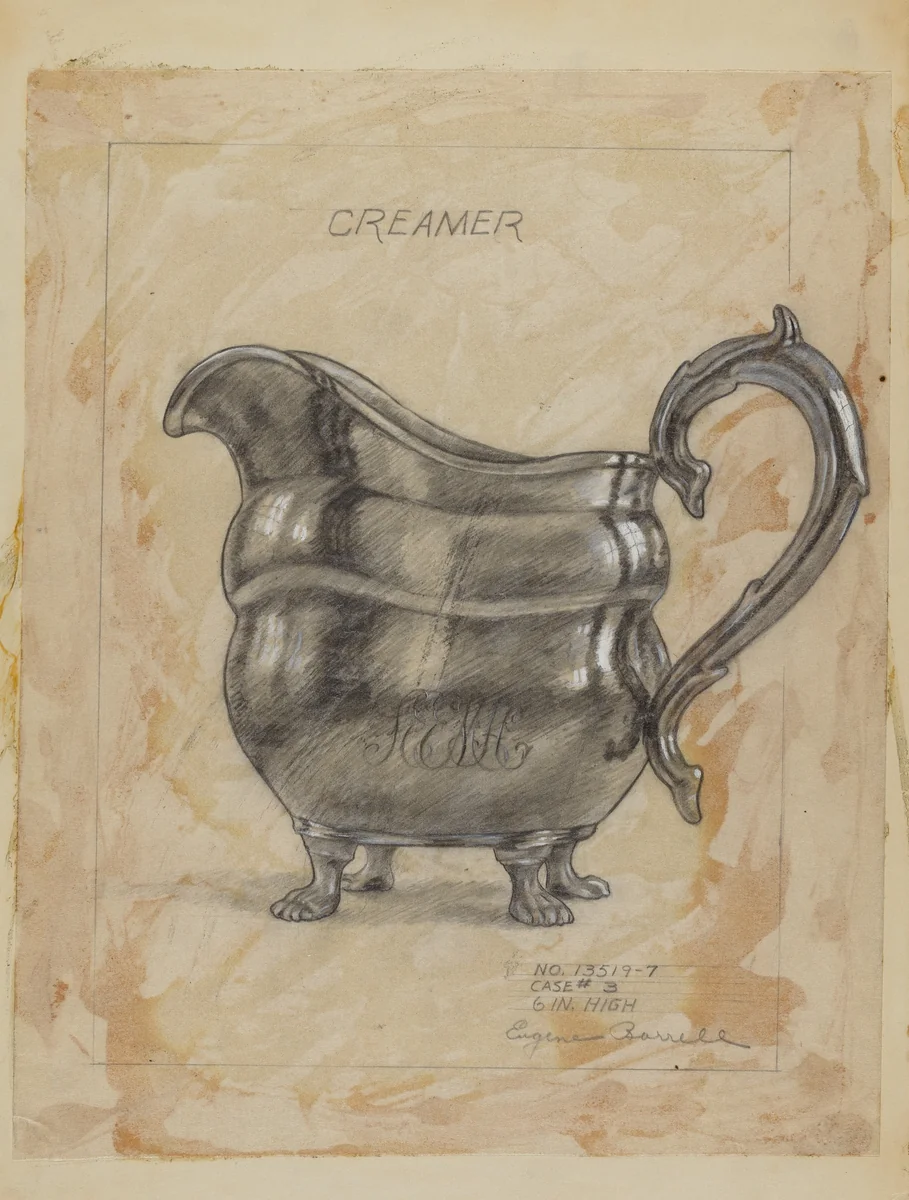 Silver Creamer by Eugene Barrell, index of american design, 1935-1942
