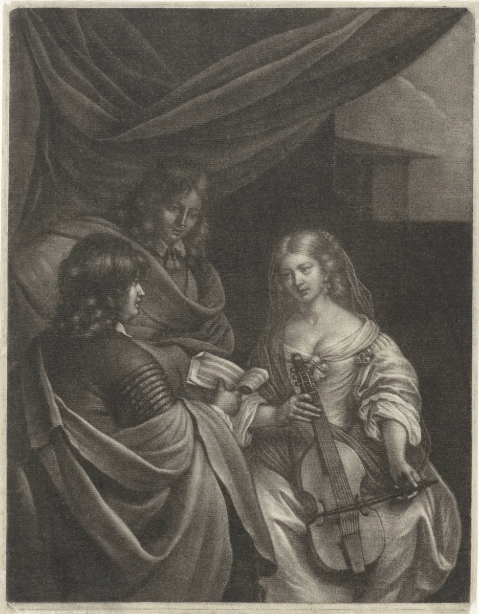 Meisje met een viola da gamba by Wallerant Vaillant, print, 1658-1677