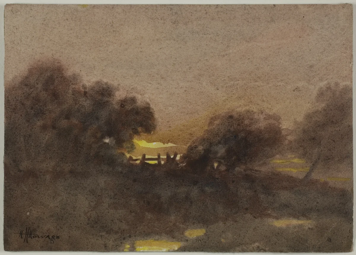 Landscape with Gate at Sunset by Hugh Huntington Howard, painting, 1880-1900
