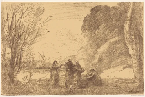 Family at Terracina (Une famille a terracine) by Jean-Baptiste-Camille Corot, print, 1871