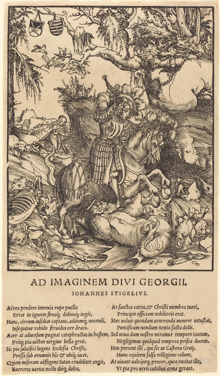 Saint George and the Dragon by Lucas Cranach, print, 1472-1553