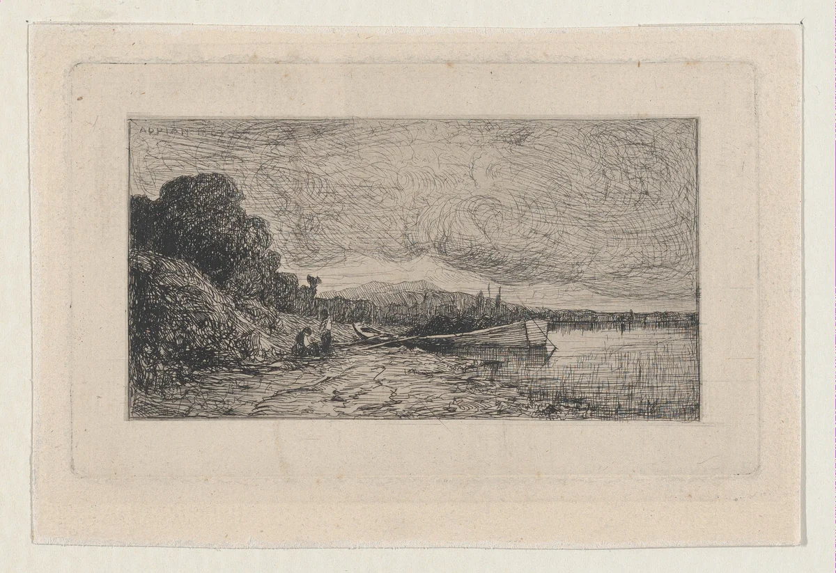 Barge on the Bank of a River by Adolphe Appian, print, 1865
