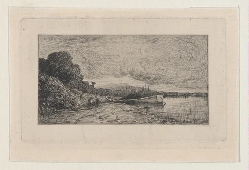 Barge on the Bank of a River by Adolphe Appian, print, 1865