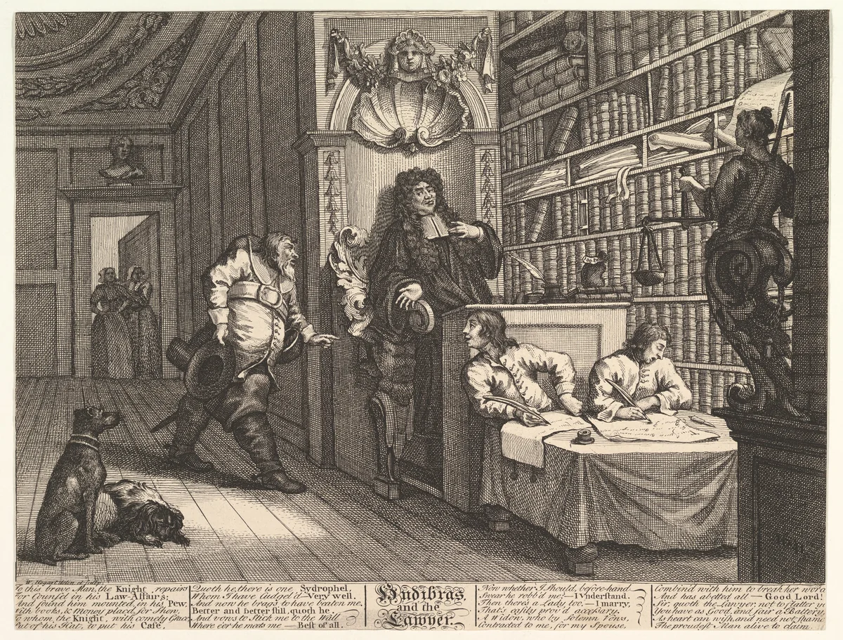 Hudibras and the Lawyer (Twelve Large Illustrations for Samuel Butler's Hudibras, Plate 12) by William Hogarth, print, 1725-1726