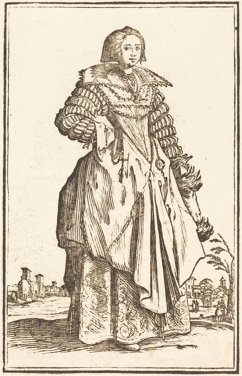 Noble Woman with Large Collar by Jacques Callot, print, 1623-1699