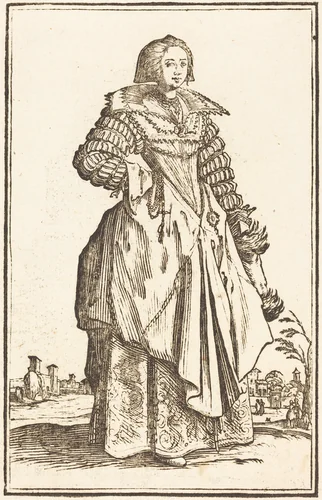 Noble Woman with Large Collar by Jacques Callot, print, 1623-1699