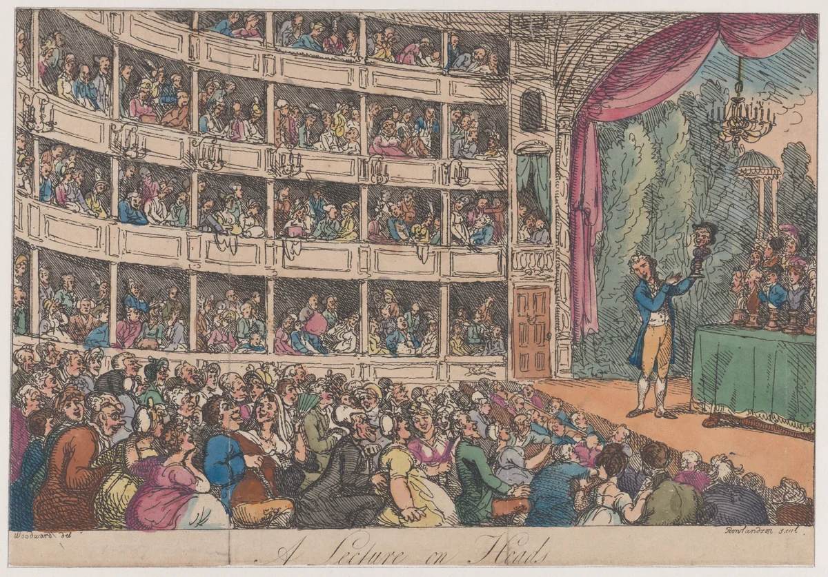 Frontispiece, from "A Lecture on Heads" by George Alexander Stevens by Thomas Rowlandson, print, 1808