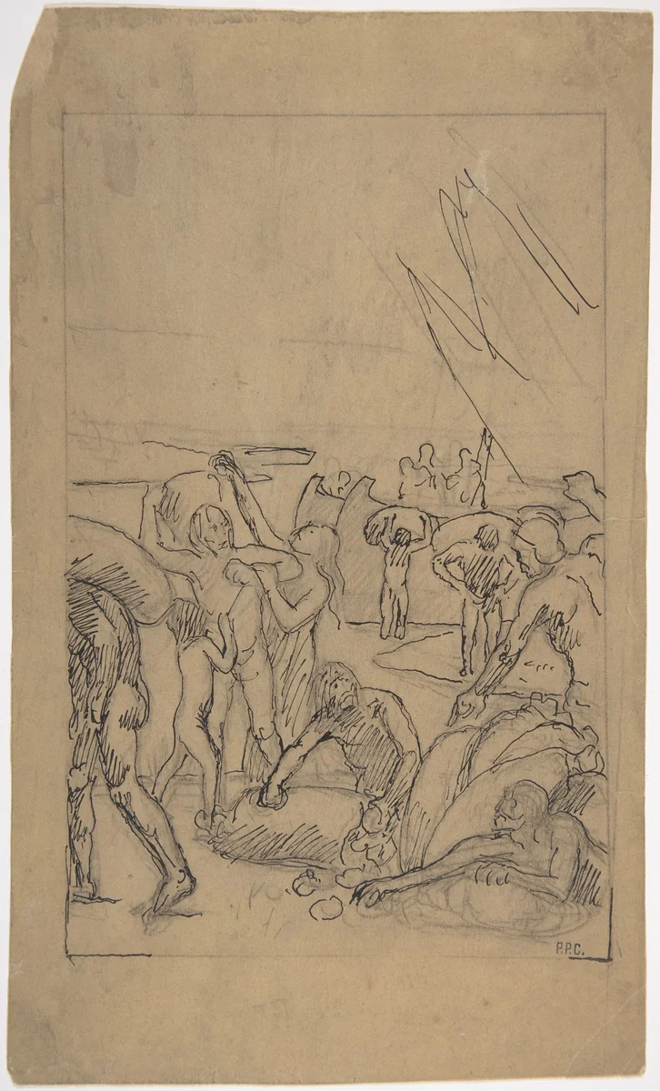 Figures Unloading Cargo from Sailing Vessels by Pierre Puvis de Chavannes, drawing, 1835-1898