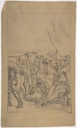 Figures Unloading Cargo from Sailing Vessels by Pierre Puvis de Chavannes, drawing, 1835-1898