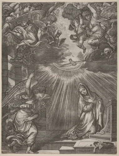 The Annunciation by Gian Jacopo Caraglio, print, 1505-1565
