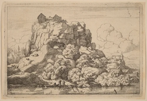 River at the Foot of a High Rock by Allart van Everdingen, print, 1645-1656