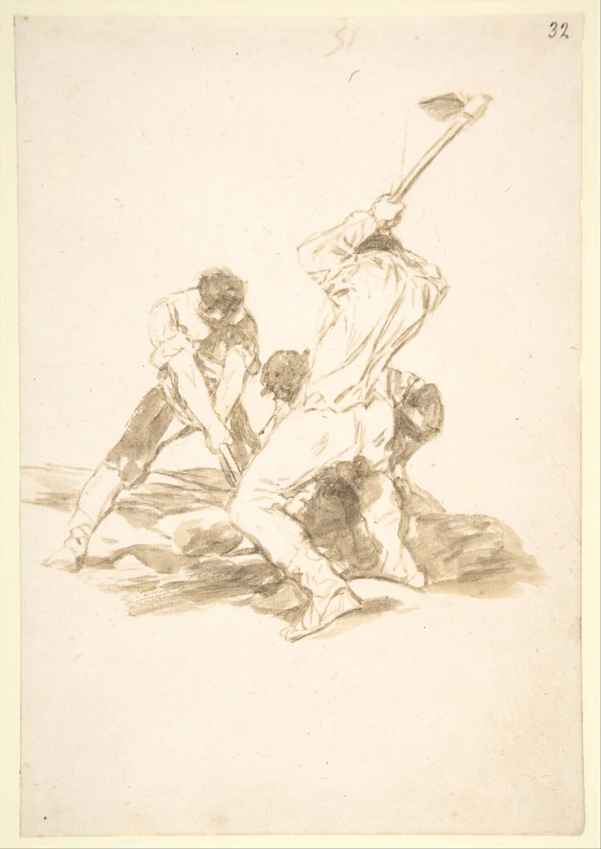 Three men digging; folio 51 from the "Images of Spain" Album (F) by Goya, drawing, 1807-1825