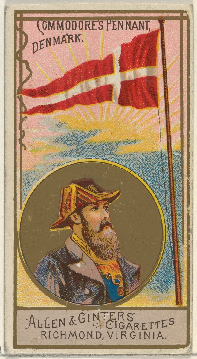 Commodore's Pennant, Denmark, from the Naval Flags series (N17) for Allen & Ginter Cigarettes Brands by Allen & Ginter, print, 1886-1891