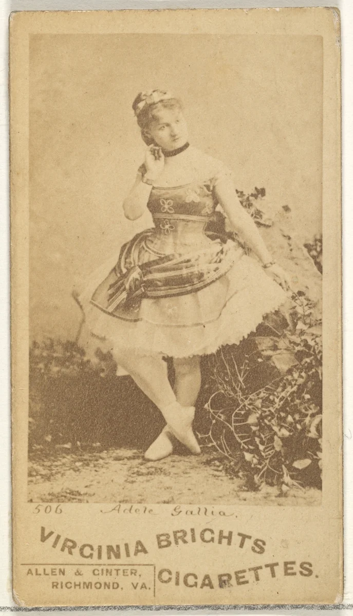 Card 506, Adele Gallia, from the Actors and Actresses series (N45, Type 1) for Virginia Brights Cigarettes by Allen & Ginter, photograph, 1885-1891