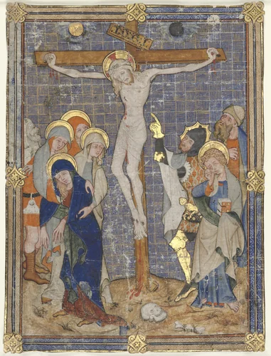 Single Miniature Excised from a Missal: The Crucifixion by Unknown, manuscript, 1385-1390