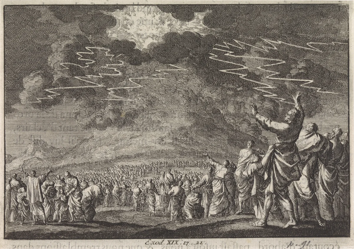 Mozes op de berg Sinaï by Jan Luyken, print, 1703-1762