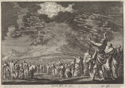 Mozes op de berg Sinaï by Jan Luyken, print, 1703-1762