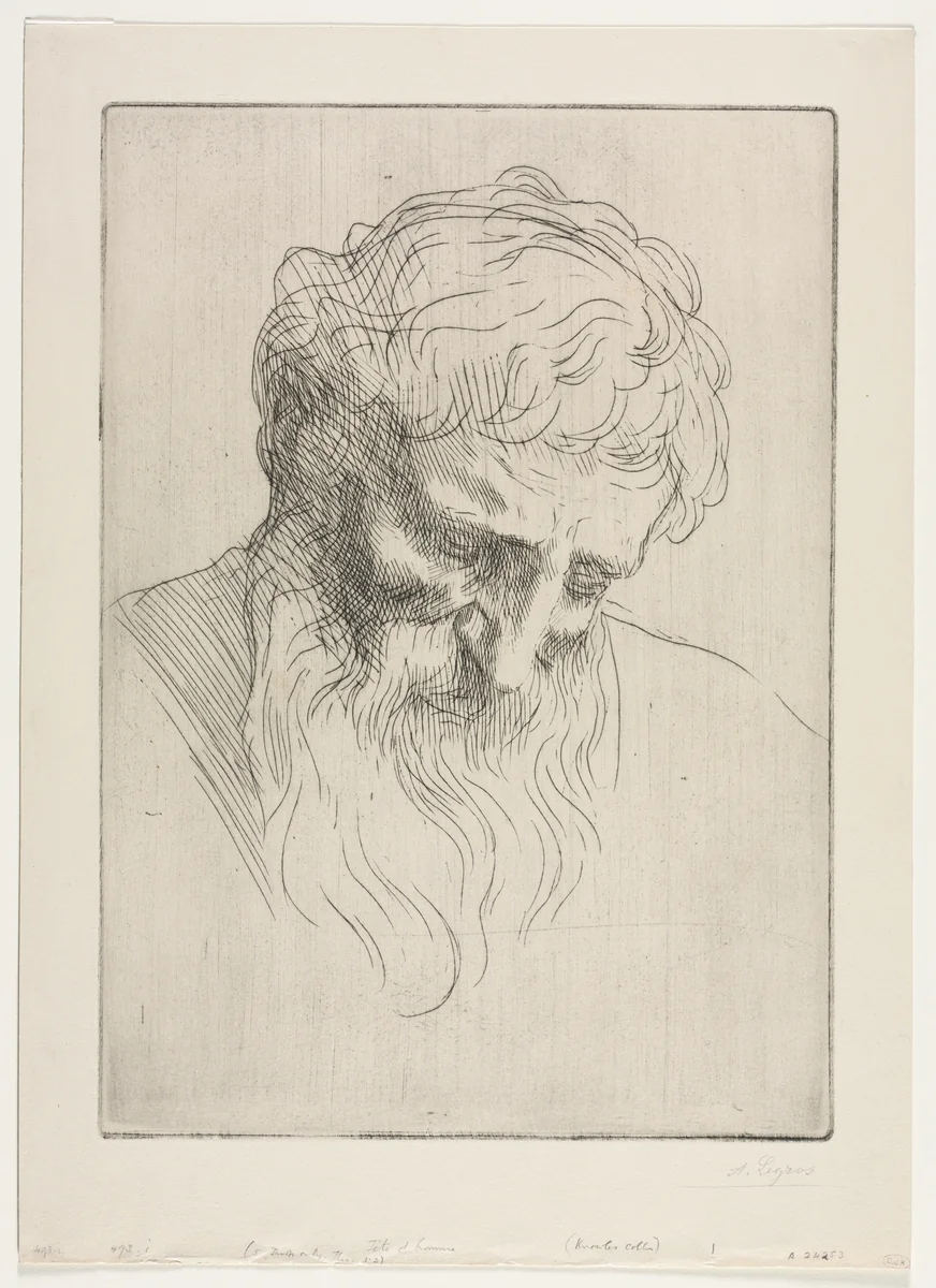 Head of a Man by Alphonse Legros, print, 1857-1911