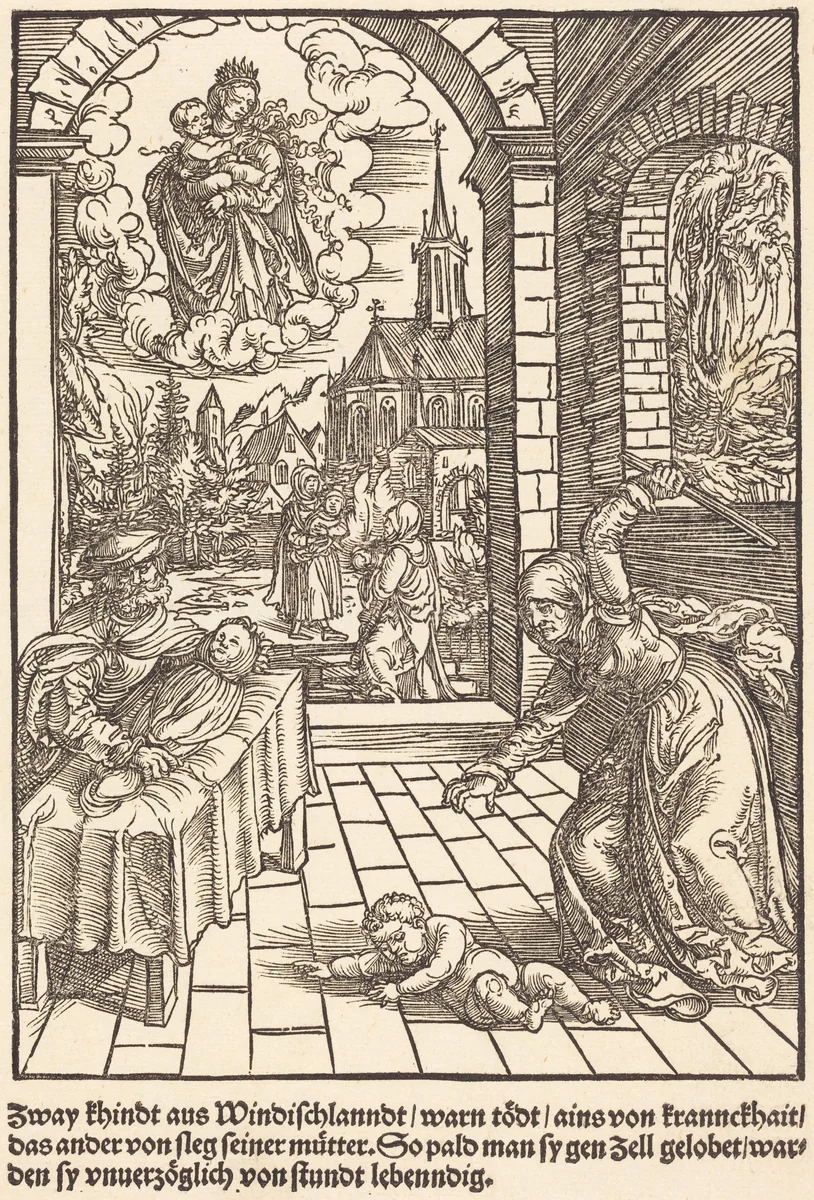 Zway khindt aus Windischlanndt ... by Master of the Miracles of Mariazell, print, 1503