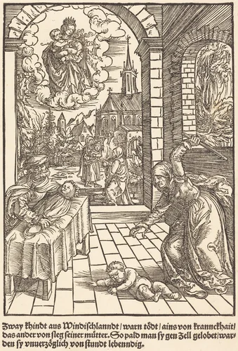 Zway khindt aus Windischlanndt ... by Master of the Miracles of Mariazell, print, 1503