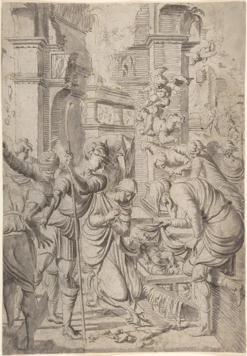 Adoration of the Shepherds by Aertgen Claesz van Leyden, drawing, 1518-1564