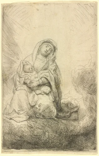 Virgin and Child in the Clouds by Rembrandt van Rijn, print, 1641