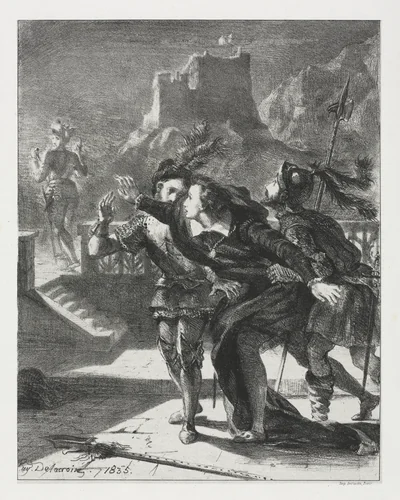 Hamlet: Hamlet Rushes to Follow the Ghost of His Father by Eugène Delacroix, print, 1835
