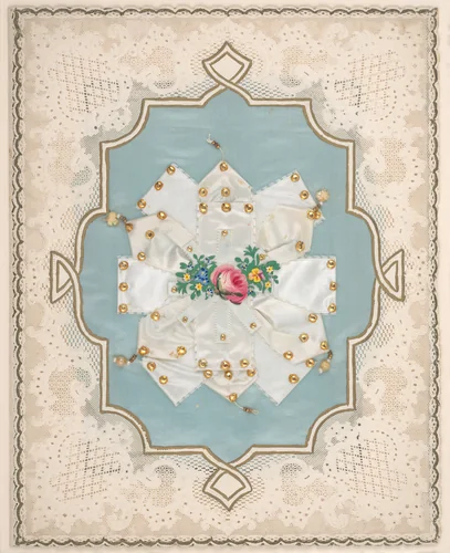 Valentine with lace paper and faux pearls by Esther Howland, other, 1850-1860