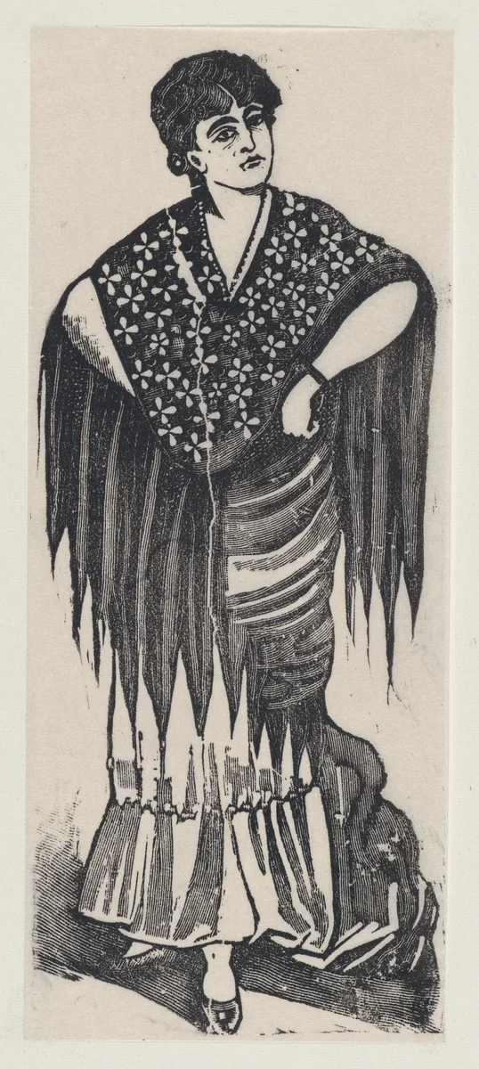 An elegantly dressed woman by José Guadalupe Posada, print, 1875-1885