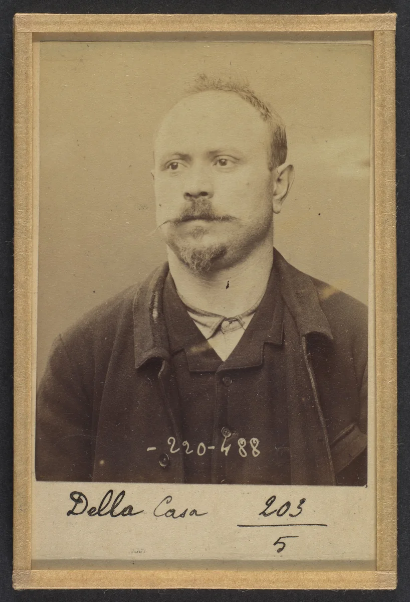 Della Casa. 36 ans, né le 1/3/58 à Avoglion (Italie). Cordonnier. Anarchiste. 2/7/94. by Alphonse Bertillon, photograph, 1894