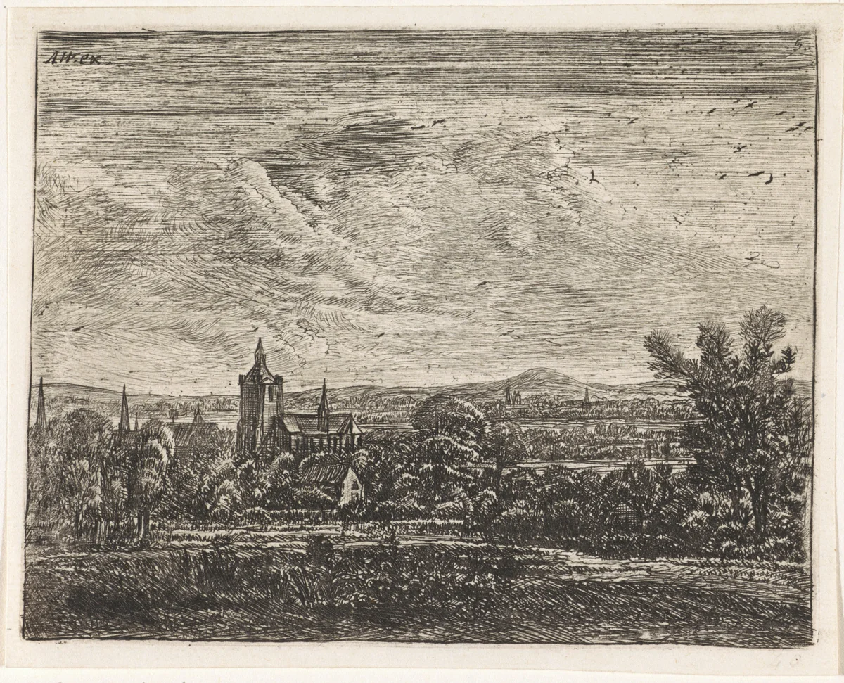 Dorpsgezicht met een kerk by Jan Ruyscher, print, 1648-1663
