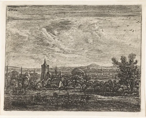 Dorpsgezicht met een kerk by Jan Ruyscher, print, 1648-1663