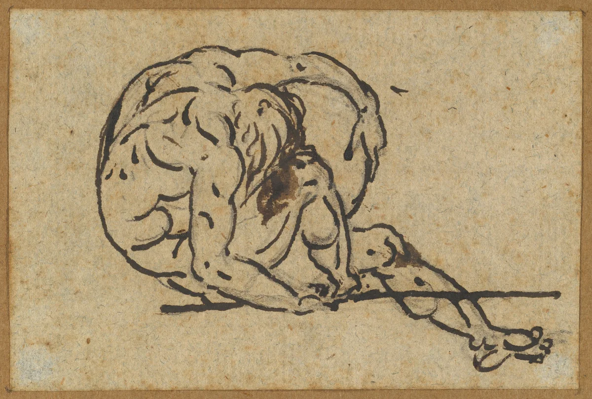 Study of a Male Nude (Althaemenes) in Despair Trying to Hide Himself by Nicolai Abraham Abildgaard, drawing, 1763-1809