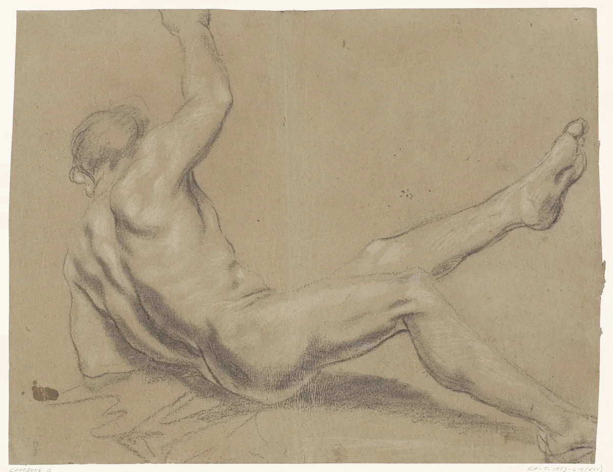 Studie van een vallend mannelijk naakt by Unknown, drawing, 1587-1660