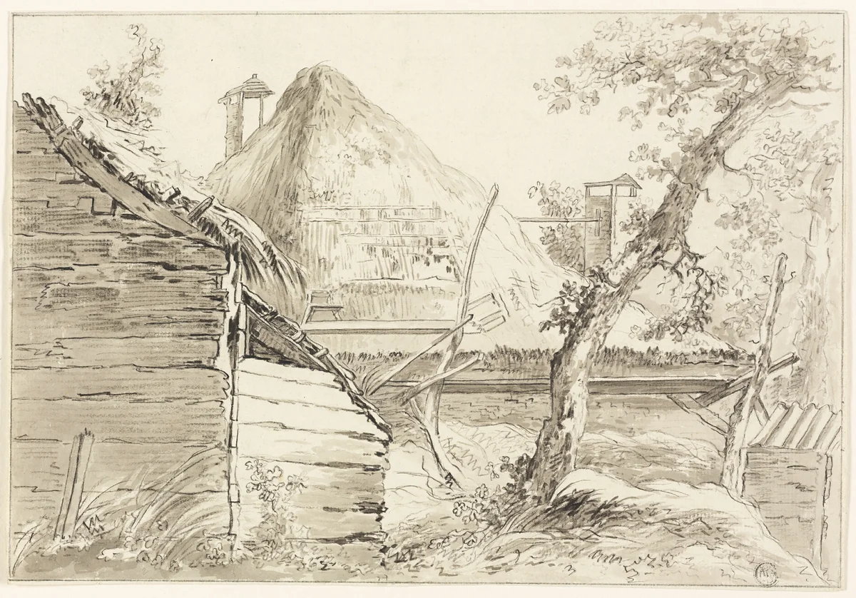 Farmyard by George Morland, drawing, 1778-1804