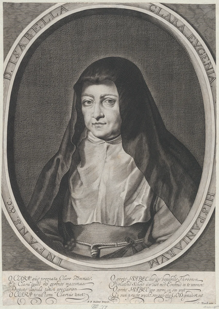 Portrait of Archduchess Isabella Clara Eugenia, Spanish Regent of the Low Countries, as a Nun by anonymous, print, 1623-1661
