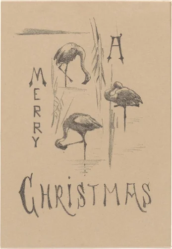 Kerstkaart met drie flamingo's by Theo van Hoytema, print, 1878-1917