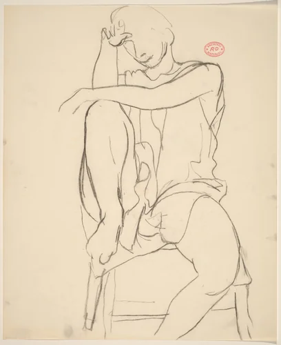 Untitled [draped model seated with right foot in chair seat] by Richard Diebenkorn, drawing, 1955-1967