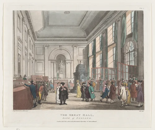 The Great Hall, Bank of England by Thomas Rowlandson, print, 1808