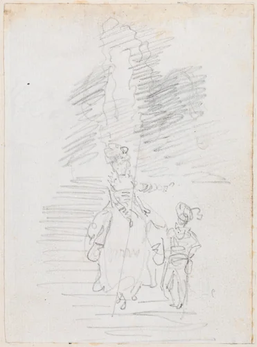 Woman and Smaller Male Figure on Grand Stairway [recto] by Hubert Robert, drawing, 1754-1765