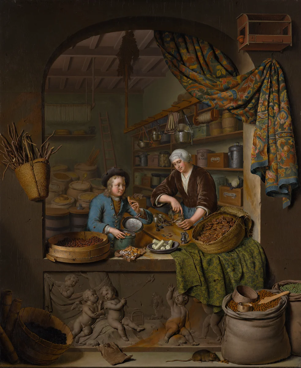 A Grocer's Shop by Willem van Mieris, painting, 1717