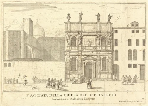 Facciata della Chiesa del'Ospitaletto (plate 33) by Luca Carlevariis, print, 1703