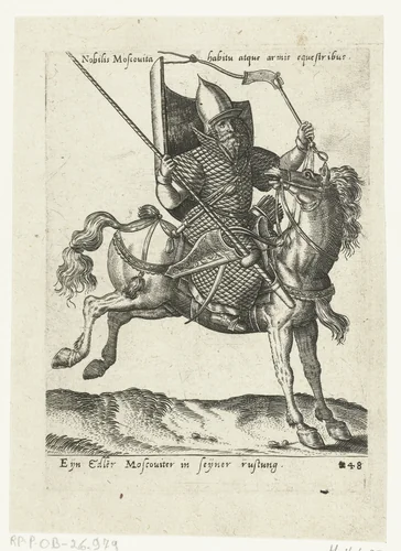 Moskovitische edelman te paard by Unknown, print, 1577