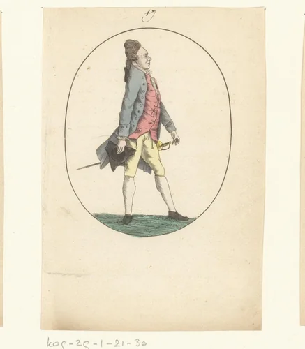 Staande man van de zijkant gezien met degen by anonymous, print, 1750-1849