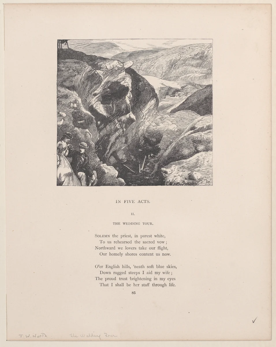 In Five Acts–The Wedding Tour, from "Picture Poesies" by John William North, print, 1866-1874