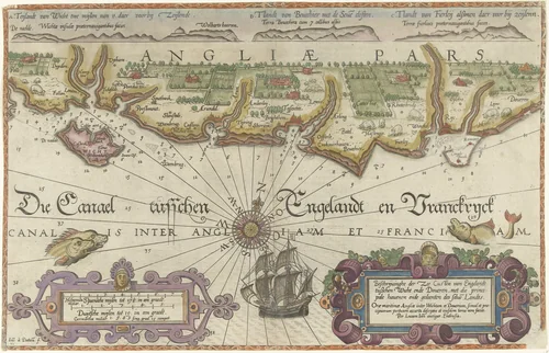 Kaart van de Engelse kust tussen de Isle of Wight en Dover by Unknown, print, 1580-1583