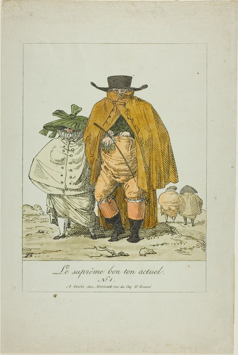 Plate One from The Supreme Current Fashion by Pierre Nolasque Bergeret, print, 1800-1810